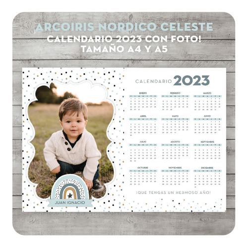 Calendario 2023 Imprimible - Arcoiris Celeste Souvenir