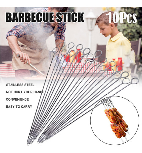 Aguja Larga Para Asar Palitos De Barbacoa, 10 Unidades, Acer
