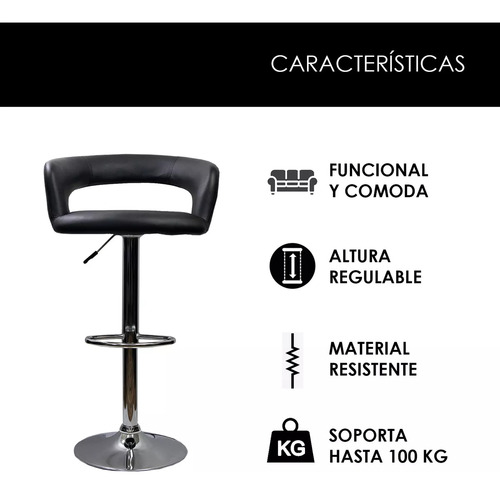 Banco Taburete Comedor Giratorio Respaldo Bar Barra Studio B Acabado De La Estructura Cromado Color Negro Decoform