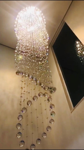 Lustre Cristal Zafira Ø70cm Pé Direito Duplo Teto Alto
