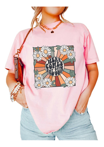 Camiseta Oversized Estampada Retro Here Comes The Sun