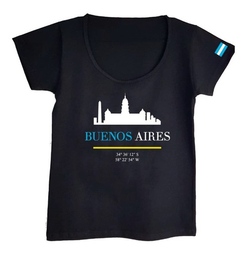 Remera Algodon Mujer Escote Redondo Buenos Aires Logo