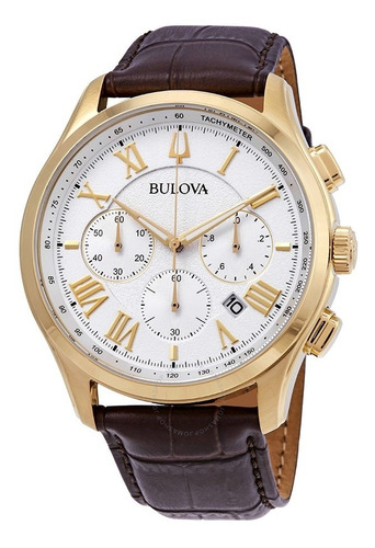 Relógio Bulova Chronograph Gold Couro 97b169