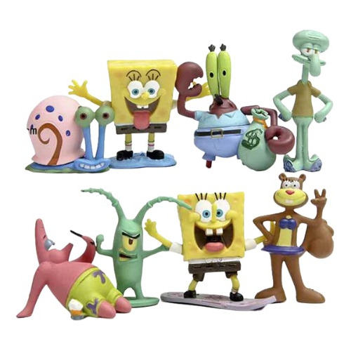 Pack Personajes Bob Esponja Amigos X8 Adorno Pecera Acuario