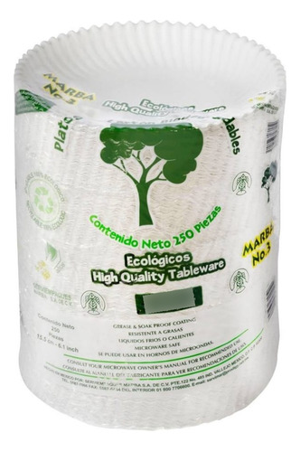 Platos De Cartón Biodegradable Marba 250 Pzas Num 3 Premium