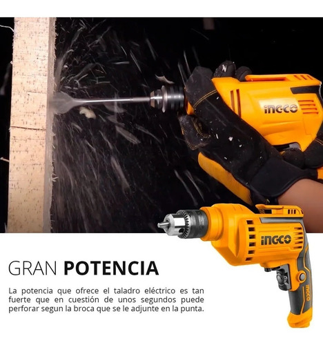 Taladro 3/8 In Profesional 500w Eléctrico Reversible Ingco Color Amarillo