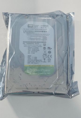 Disco Rígido Wd Sata 500gb Modelo: Wd5000avds-63u7b1 Lacrado Prateado