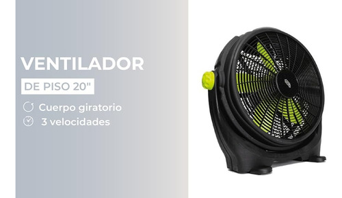Ventilador De Piso De 20in 267118 Iusa 64 Cm 60 Negro Verde Plástico 5