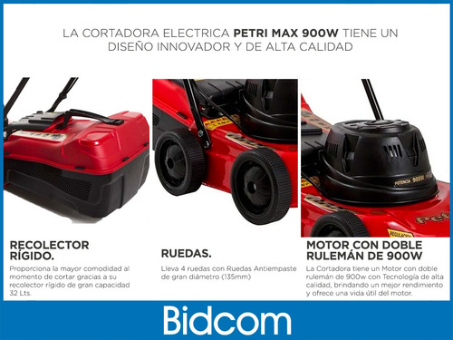 Imagen 6 de 9 de Maquina Cortar Pasto Eléctrica 900w 1/2hp Bolsa 32lts Petri