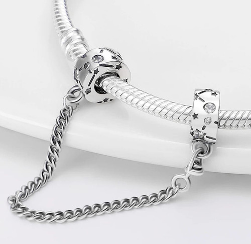 Cadena De Seguridad Para Pulsera Estrellas Stars Plata S925