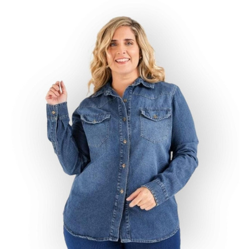 Camisa De Jean Mujer Manga Larga Azul Y Celeste