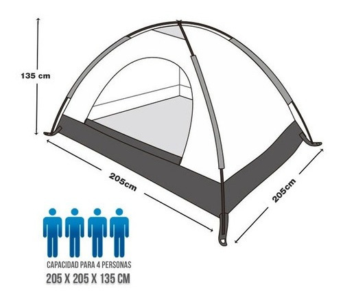 Carpa Camping Semi Impermeable 4 Personas Armable Colores