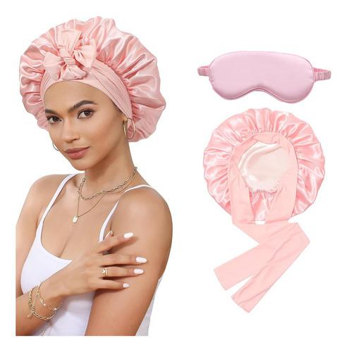 2pzs Gorro De Seda Para Dormir Y Máscara De Ojo Para Mujer