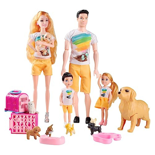 Family Dolls Set De 6 Personas Con Dollhouse Pets Incluye Ma