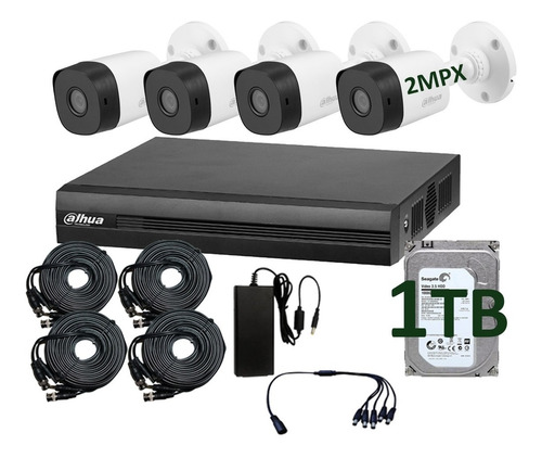 Kit 4 Camaras Vigilancia Cctv Dahua 2mpx Circuito Cerrado