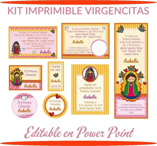 Kit Imprimible Virgencitas Porfis Comunión Bautismo Editable