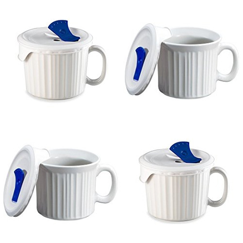 Taza Corningware Pop-ins 20 Oz C/ Tapa Plstica Azul, Blanca