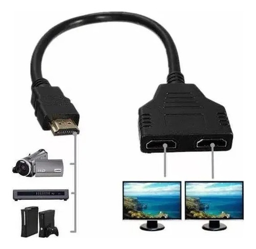 Cabo Hdmi 2x1 Divisor Splitter Duplicador Y 1 Macho 2 Fêmea
