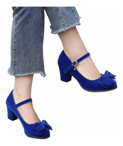 Zapato Estilo Mary Jane Azul Royal