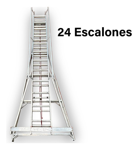 Escalera De Aluminio Extensible Con Apoyo Propio 24 Peldaños