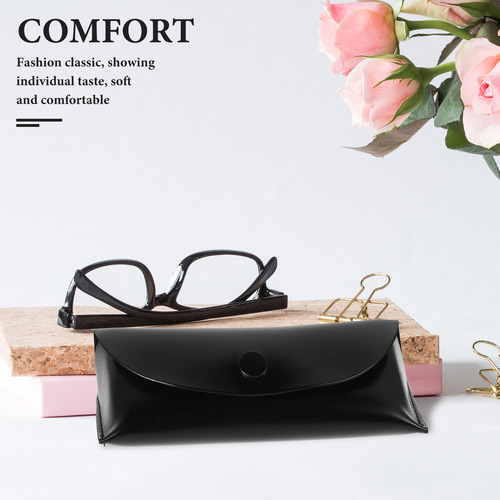 Funda De Gafas De Piel Sintética De Pu Suave Negra Para Muje