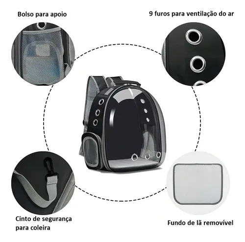 Mochila para mascotas con vista panorámica, astronauta, perro y gato, color verde