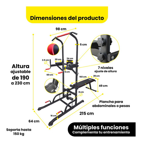 Estación Barras Inmersión Tabla Abdominales Pull Ups Fitness Estructura Gris oscuro Tapizado Gris oscuro