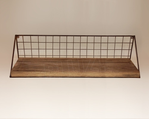 Estante Industrial Vintage 40cm Madera Y Malla Hierro Óxido