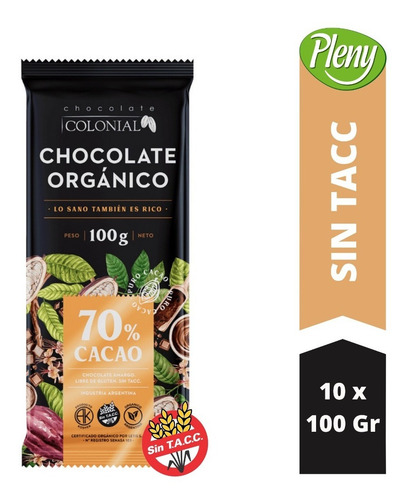 Imagen 1 de 4 de Chocolate Organico 70% Colonial 1 Kilo - Sin Tacc