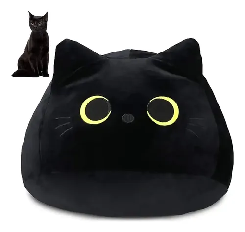 Almohadas de peluche suav con forma de gato negro de 18cm/40cm/55cm, muñecos de peluche de animal de dibujos animados, adornos para regalos de cumpleaños para niñas