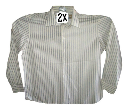 Camisa Crema Lineas Negro Y Amarillo Talla 2x Perry Ellis 