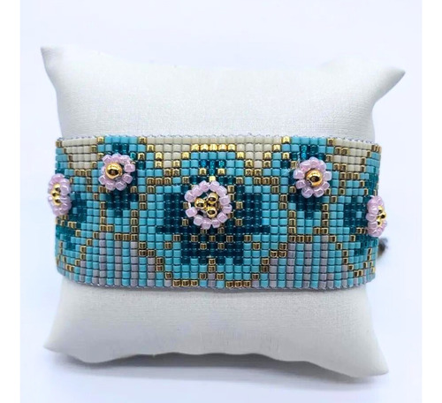 Imagen 9 de 10 de Pulsera Miyuki Mujer Brazalete Flores Artesanal Bohemia Chic