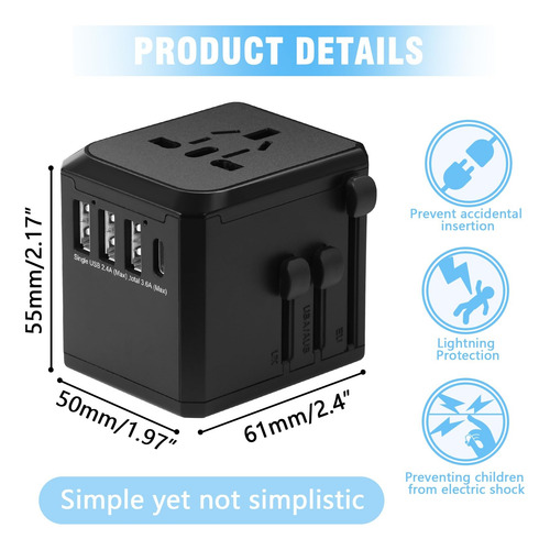 Tomacorrientes Mini Adaptador Universal De Viaje 5 En 1