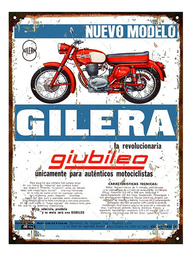Cartel Chapa Publicidad Antigua 1963 Gilera Giubileo L244