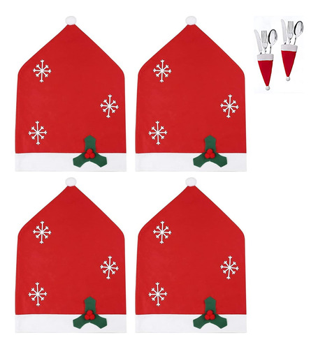 4 Fundas Para Sillas De Navidad, Con Sombrero De Papa Noel,