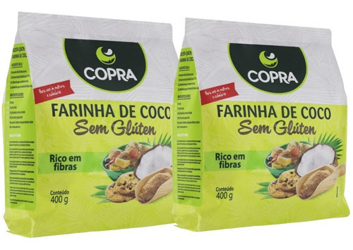 2 Farinhas De Coco 400g Copra Sem Glúten Rico Em Fibras