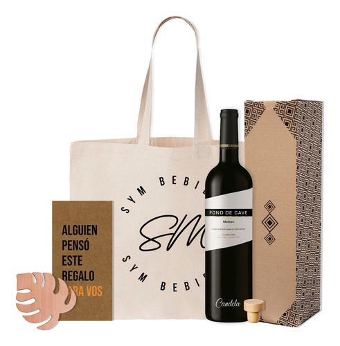 Combo Kit Vino Fond De Cave Malbec Grabado