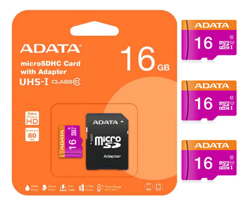 Kit 3pz Micro Sd Adata De 16 Gb Ausdh16guicl1