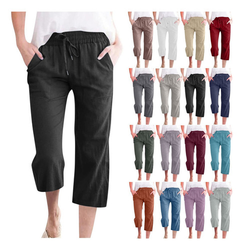 Capris For Mujer Casual Verano 2023, Pantalones De Lino For.