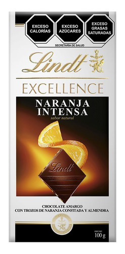 Barra De Chocolate Semi Naranja Y Almen Excellence Lindt 100