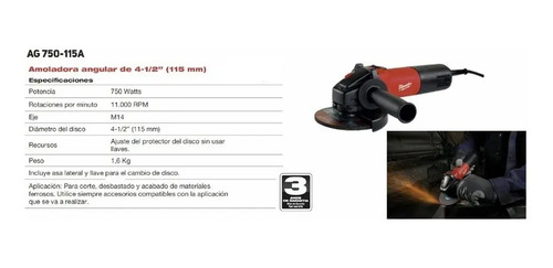 Amoladora Milwaukee 115mm 4 1/2 Ag 750 Industrial Full | Envío gratis
