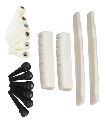 2 Juegos De Guitarra Saddle Tuerca 6pcs Bone Bridge Pins