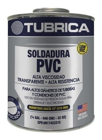 Pega Pvc Soldadura Pvc Alta Viscosidad 1/4gl Tubrica