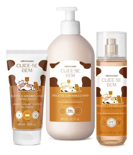 Combo Cuide-se Bem Deleite Caramelizado: Body Splash 200ml + Loção Corporal 400ml + Sabonete Líquido 150ml