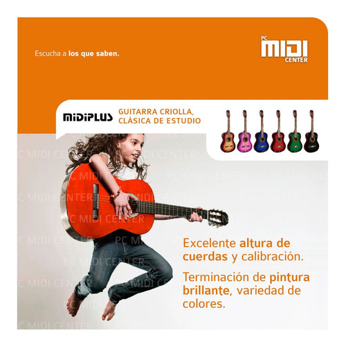 Imagen 6 de 10 de Guitarra Criolla 3/4 Niños Clásica Con Funda Colores Promo