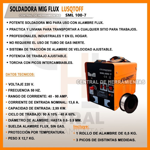 Imagen 3 de 4 de Soldadora Mig Lusqtoff Sml 100-7 Alambre Tubular Flux Invert