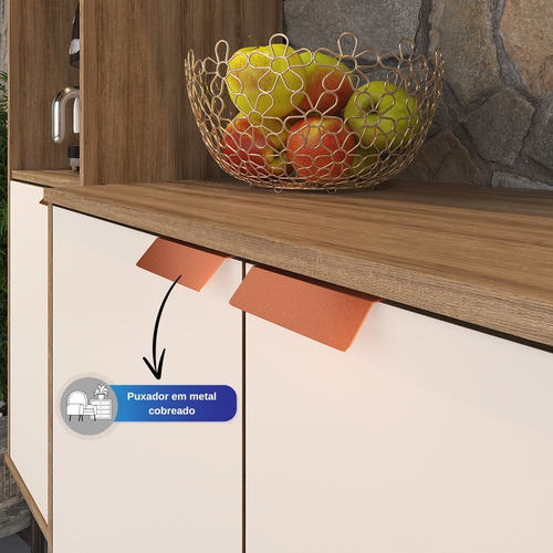 Armário De Cozinha Suspenso Compacto Com 7 Portas E 3 Gavetas, Design Moderno E Funcional Em Off White E Madeirado Estilo Nórdico, Ideal Para Otimizar Espaços -modelo Romeu