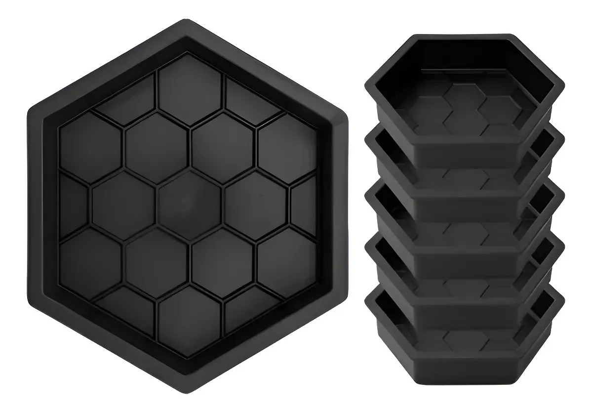 4 Formas Blocos Pavimentação Sextavados Estriados 25x25x6cm Forma Irregular Hexagonal Sextavada H6