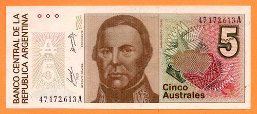 Billete 5 Australes, Bottero 2811, Año 1986 Exc ++ 