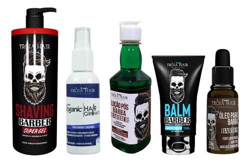 Kit Barbearia Shaving + Tonico + Loção + Balm + Óleo Tróia 